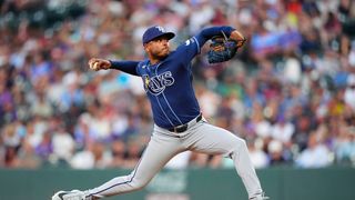 Freddy Peralta's Struggles Continue In First Start For Rays (featured). Photo by Ron Chenoy/Imagn Images