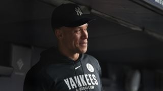 Aaron Judge Trolls Rays Pitcher From Bench During Yankees Blowout (featured). Photo by Vincent Carchietta/Imagn Images